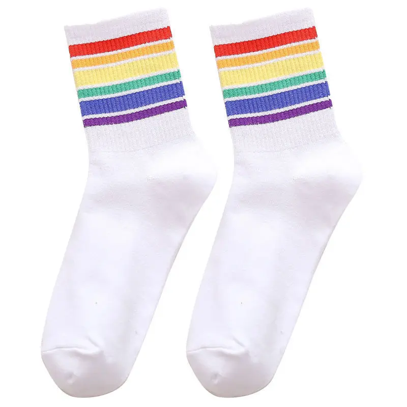 New Fashion Casual Colorful Striped Mid-calf Sports Socks Cotton Breathable Socks Outdoor Running Cycling Socks Basketball Socks