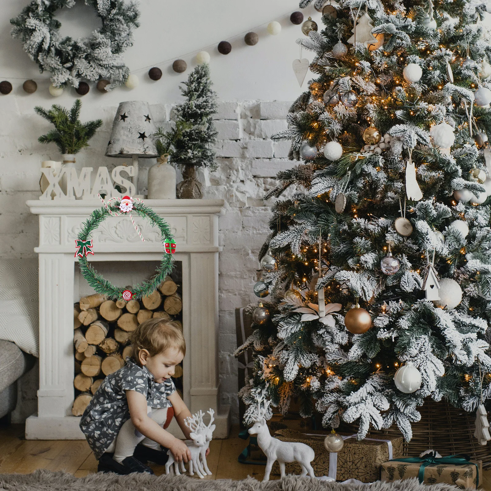 إكليل PVC الأخضر، ديكور عطلة سانتا كلوز، متجر سهل التنظيف، إعادة الاستخدام في السنة القادمة، ديكور المنزل الداخلي والخارجي #2