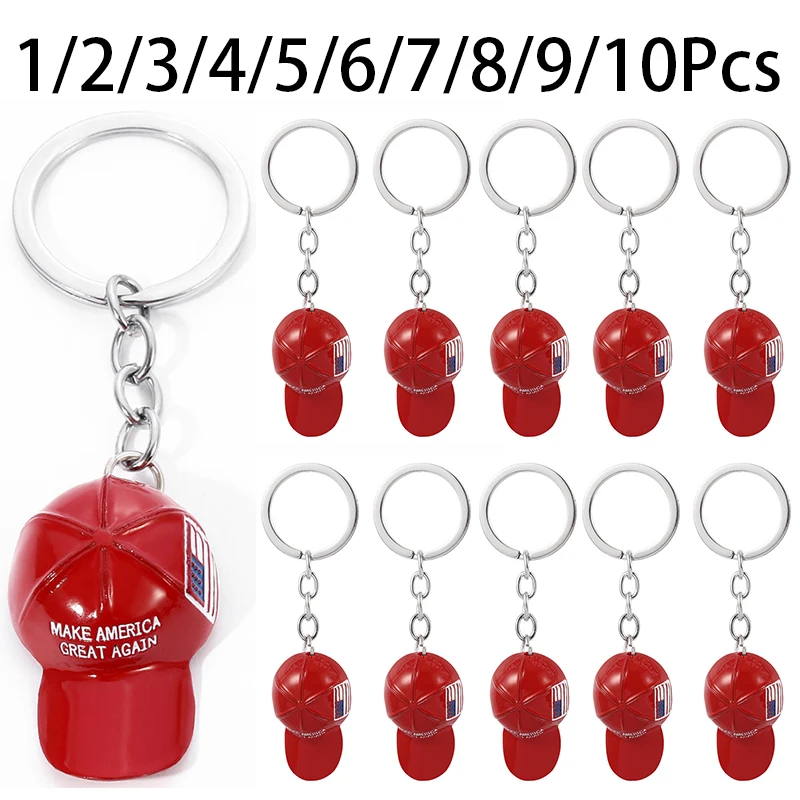 1-10Pcs Trump Red Hat Keychain Make America Great Again Metal Key Chain For Men Mesh Cap Car Key Ring Jewelry