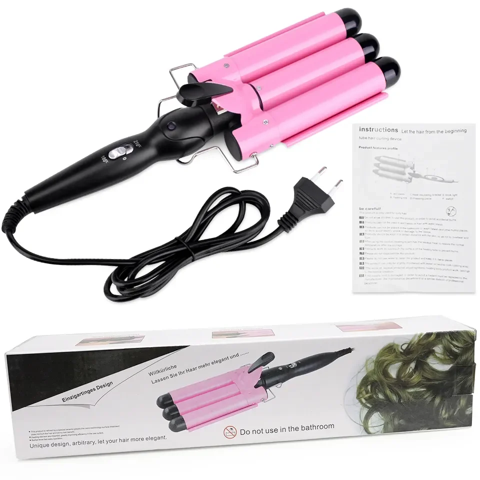 3 Barrel Curling Iron Hair Crimper Portable Temperature Adjustable Ceramic Wave Iron Wand Curler DIY Curly Hair Stylin