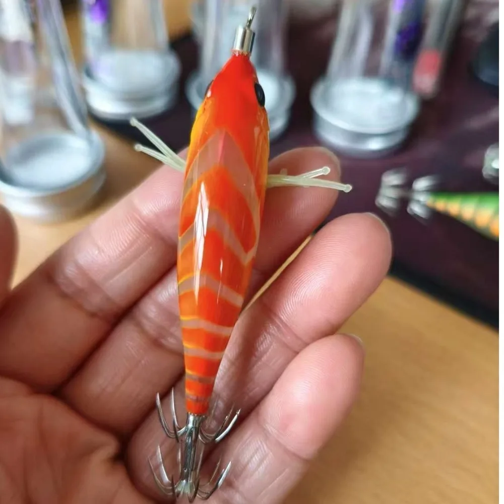 Anzuelo de 55mm y 5,2g, señuelo de calamar sepia, cebo duro brillante, señuelo de camarón de madera, cebo de pesca de mar Horizontal, pesca nocturna