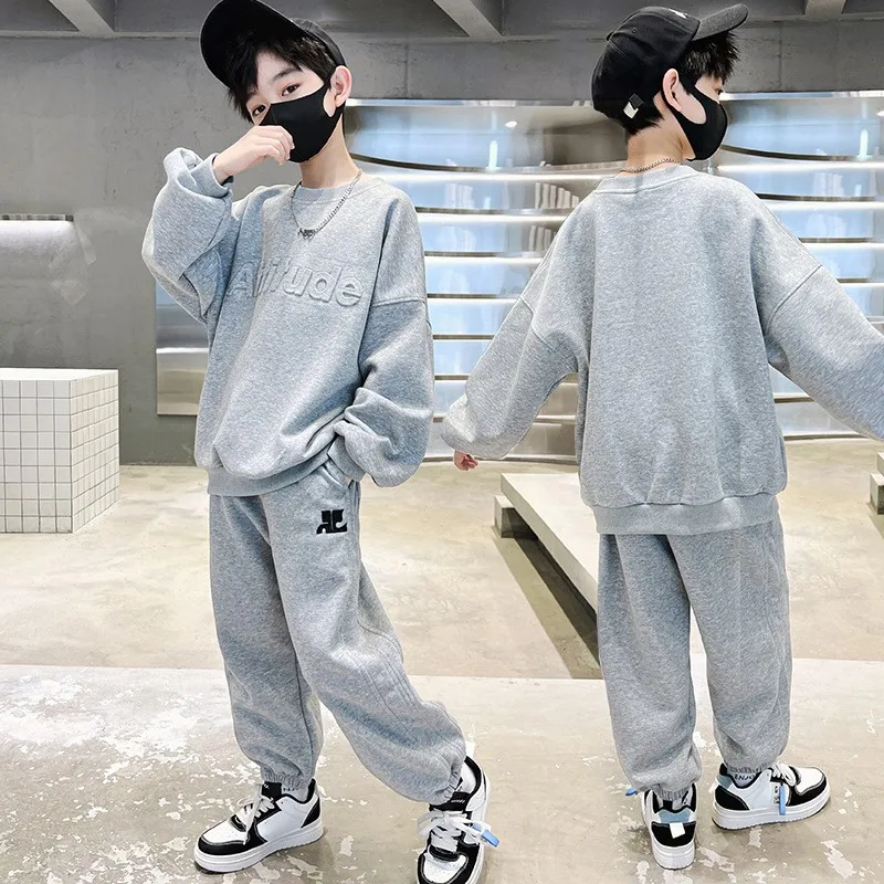Kids Boys Steel Stamp Letters Jacket+Pants 2-Piece Set Spring Autumn Children Teen Loose Comfortable Sports Casual Clothes Suit