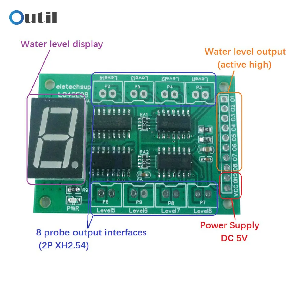 8CH Water Level Digital Tube Display Board Controller Liquid Sensor Module for Arduino for UNO MEGA Raspberry pi ESP8266 NodeMcu