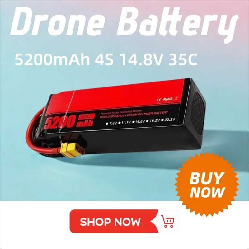 

5200mAh 4S 14.8V 35C T/XT60 LiPo Battery for RC Quadcopter Helicopter FPV Racing Drone Spare Parts Rechargeable Battery