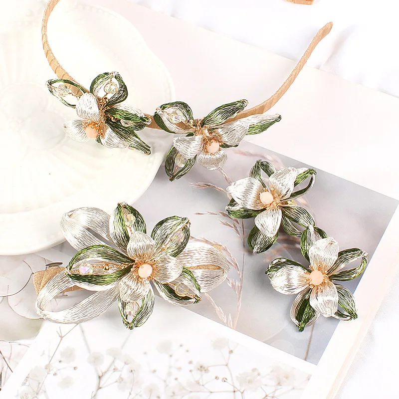 Elegant Copper Wire Woven Flower Hairpin Hair Accessories for Women Fashion Sweet Hair Hoop Headwear Bridal Wedding Tiaras Gift