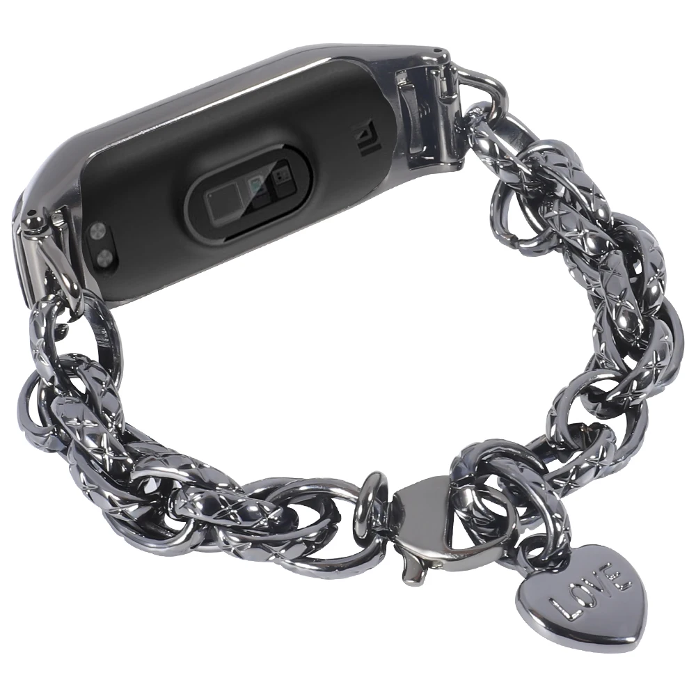 Metal Strap For Xiaomi Mi Band 8 7 6 5 4 3 Smart Watch Stainless Steel Wristband With Heart Chain Belt Mi Band 8 7 6 5 Bracelet