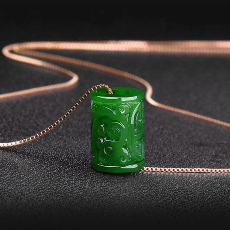 Chinese Green Jade Money Beads Pendant Necklace Charm Jewellery Fashion Accessories Hand-carved for Men Women Luck Amulet Gifts