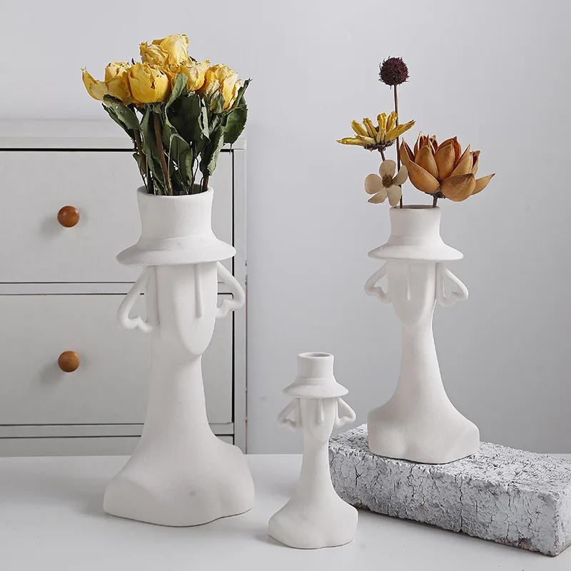 

3-piece set of white ceramic vases, flower pots, water-based Nordic modern creative home, living room, dining room, dry flower d