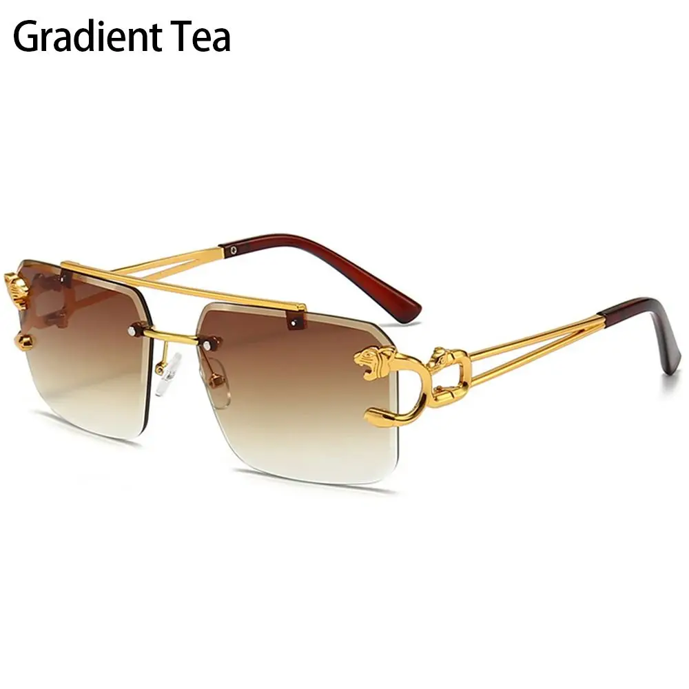 Fashion Luxury Brand Designer Punk Sun Glasses With Lion Decor Square Rimless Gradient Vintage Outdoor Sports Cycling Sunglasses