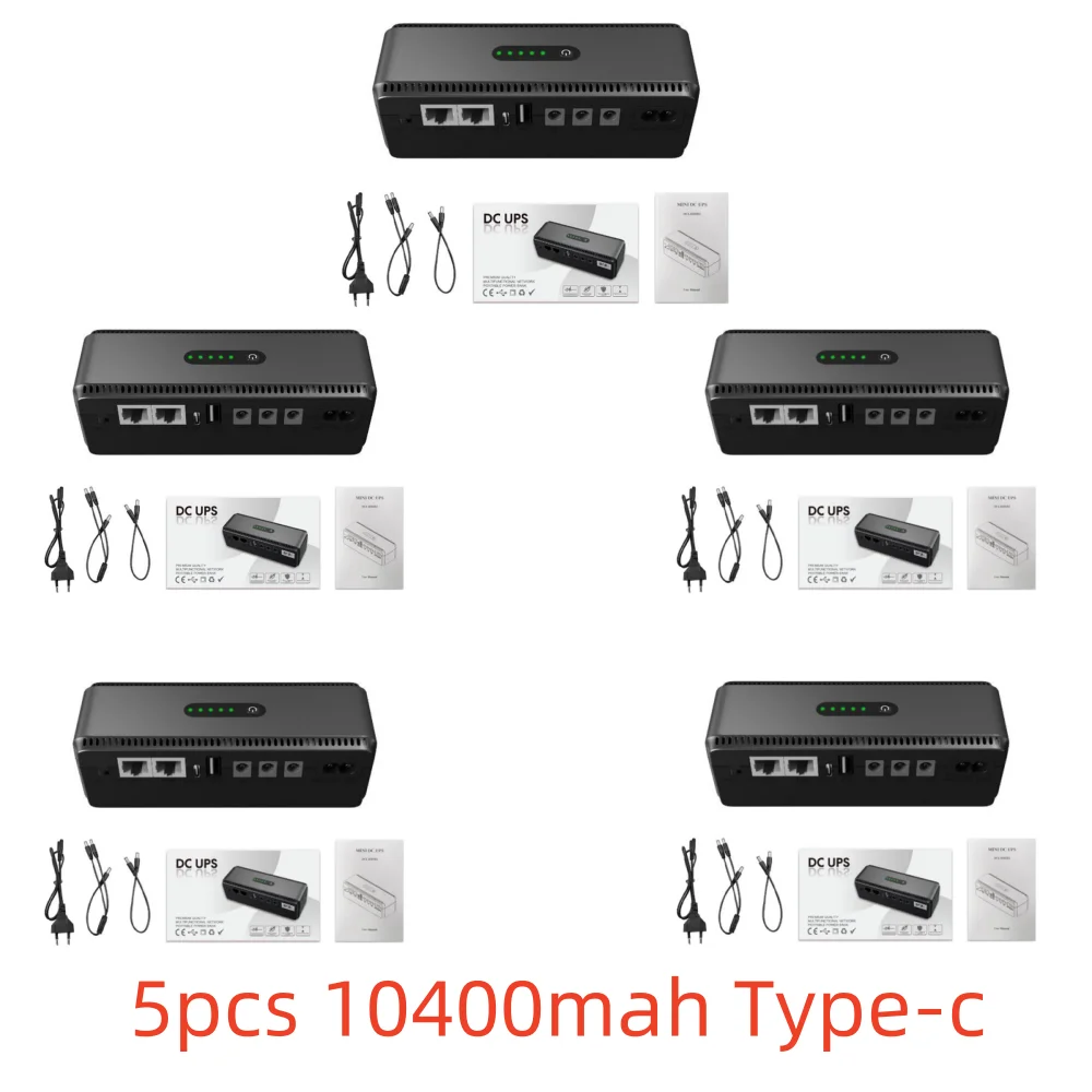 5Pc Type-c DC Uninterruptible Power Supply UPS Router Optical Cat Adapter 8800mah 10400mah Backup Power Supply 5V 9V 12V 15V 24V