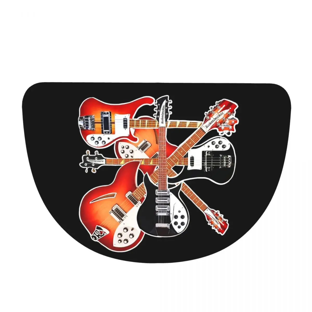 Rickenbacker Guitar Celebration Abstract Art Collage Flannel Half Round Doormat Non Slip Bathroom Mat Absorbent Floor Carpet