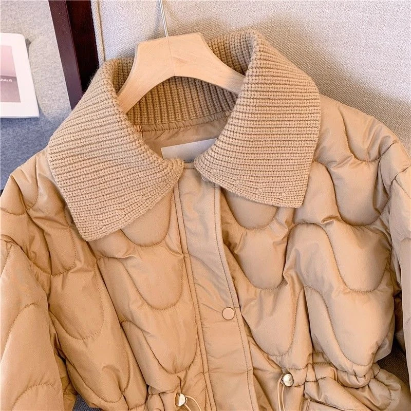 2024 New Women\'s Puffer Jacket Waist Hugging Down Jacket Cotton-Padded Clothes Chubby Clothes High Sense Western Sle Outerwear