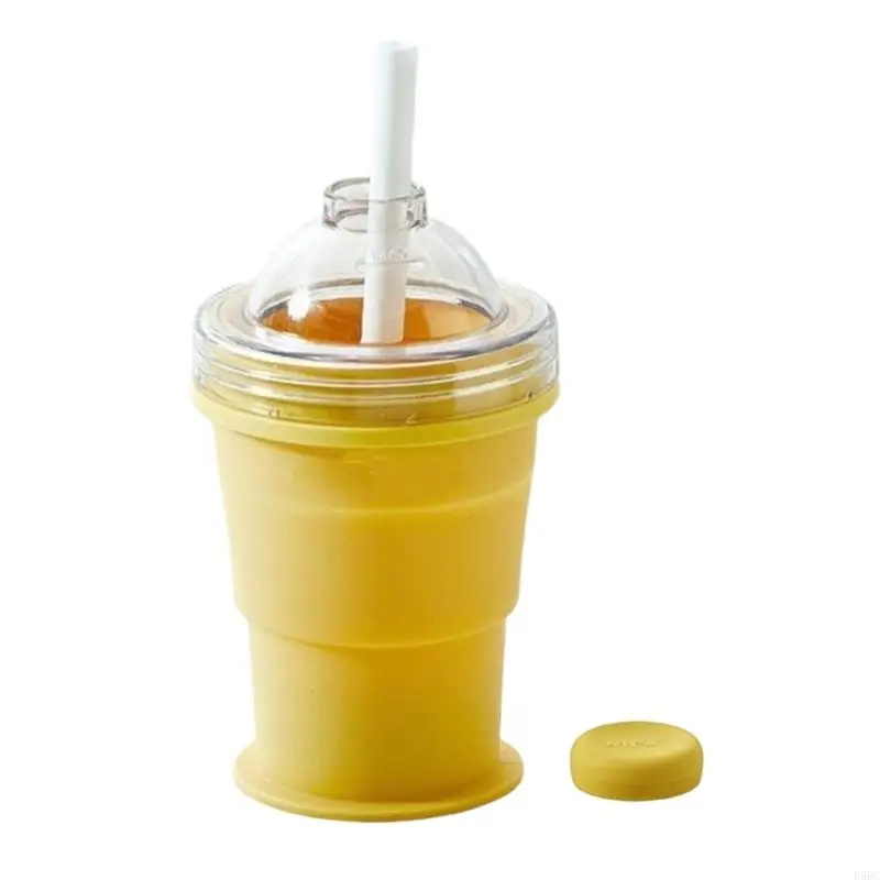  Foldable Silicone Ice Ball Maker With Straw Folding Drinking Cup With Lid For Cocktails Whiskeys Bourbons