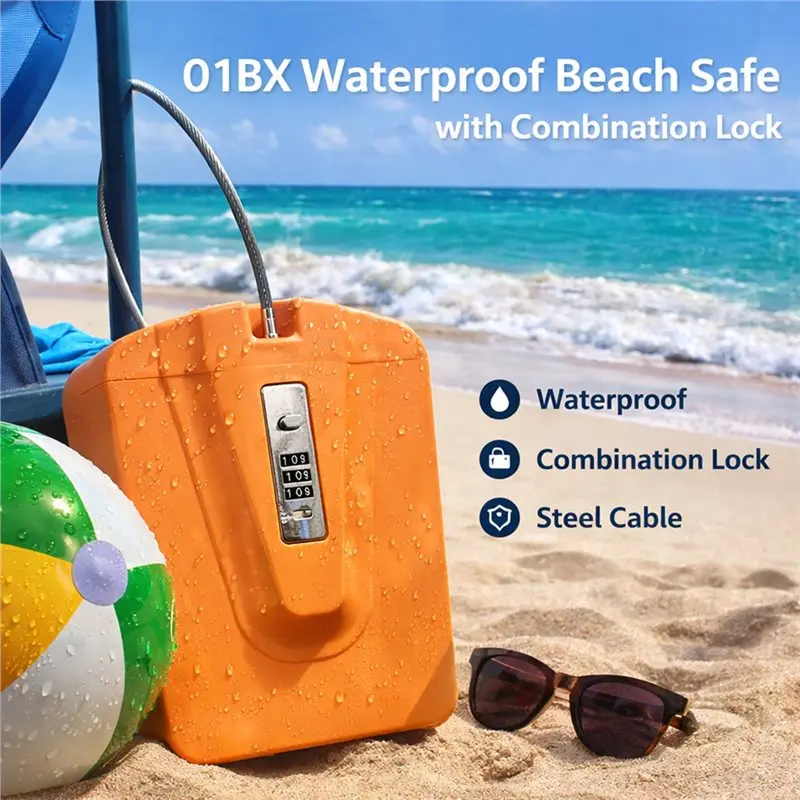 ABJT-Beach Bucket Portable Password Storage Box With 3-Digit Combination Lock, Steel Wire Safe Case For Camping Travel Outdoor