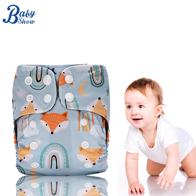 

Reusable Cloth Diaper for Baby Cartoon Pattern Breathable Nappies Waterproof Toilet Training Pants with Snap Toddler Pocket