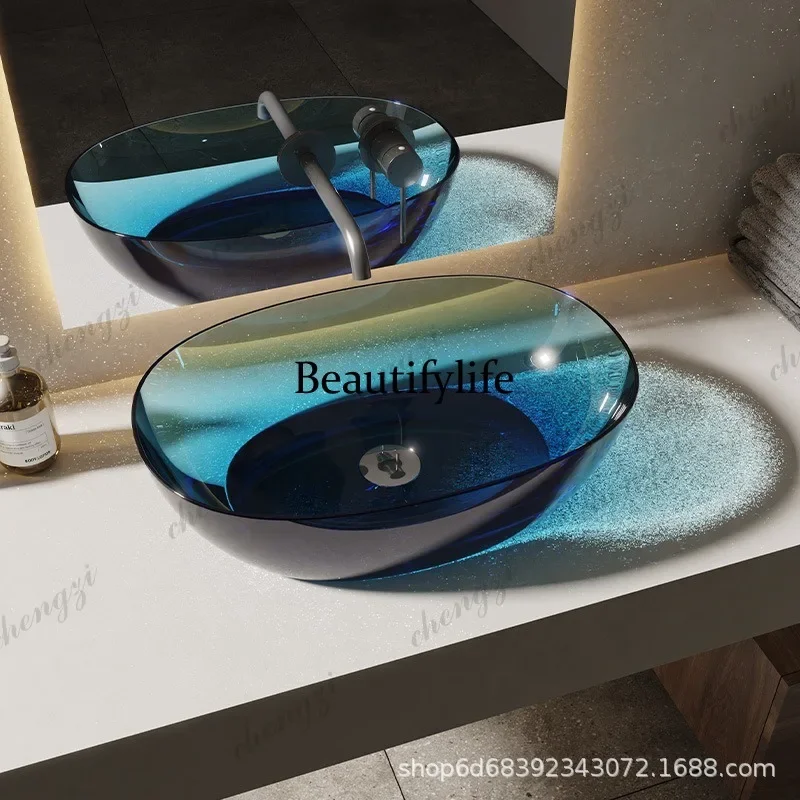 R134 Household artificial stone transparent resin face wash basin transparent crystal art basin