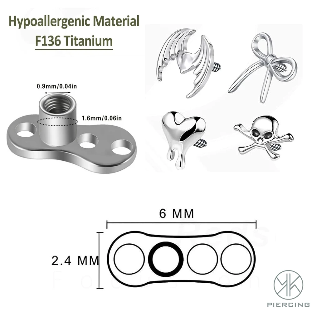 Titanium 14G Dermal Hypoallergenic Surface Piercing Anchor Micro Dermal Tops And Base Internally Threaded Studs Body Jewelry Kit