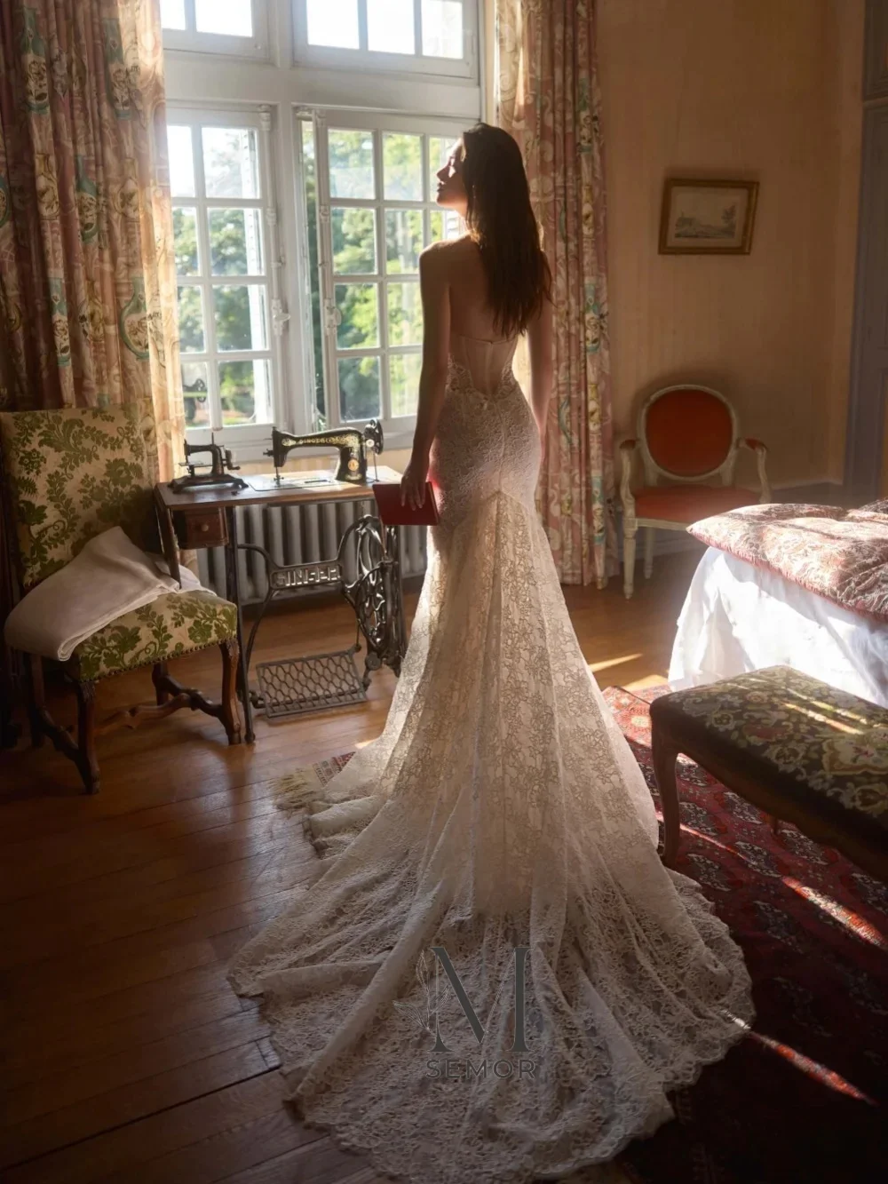Semor 2026 Charming Floral Lace Mermaid Wedding Dress Customized Sexy Halter Backless Bridal Gown High Slit Dresses For Bride