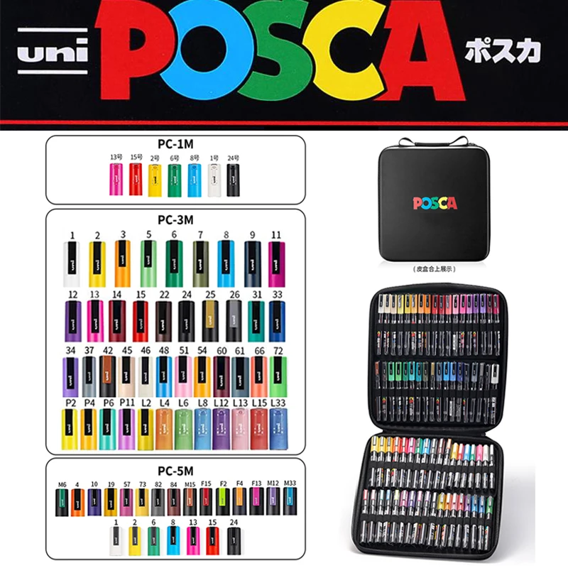 conjunto de marcadores de cores uni posca caneta de tinta acrilica 5m 3m 1m plumones com bolsa de armazenamento materiais de arte para desenho publicidade graffiti 01