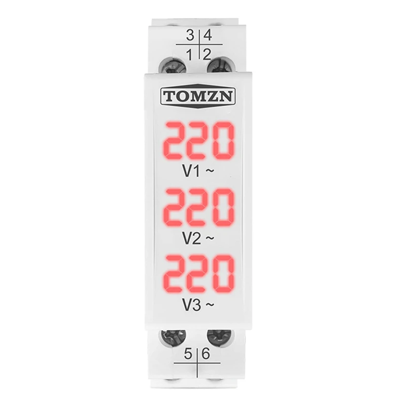 TOMZN Din Rail 18Mm Voltage Meter AC 40-500V Three Phase Modular Voltmeter Indicator LED Digital Display Detector