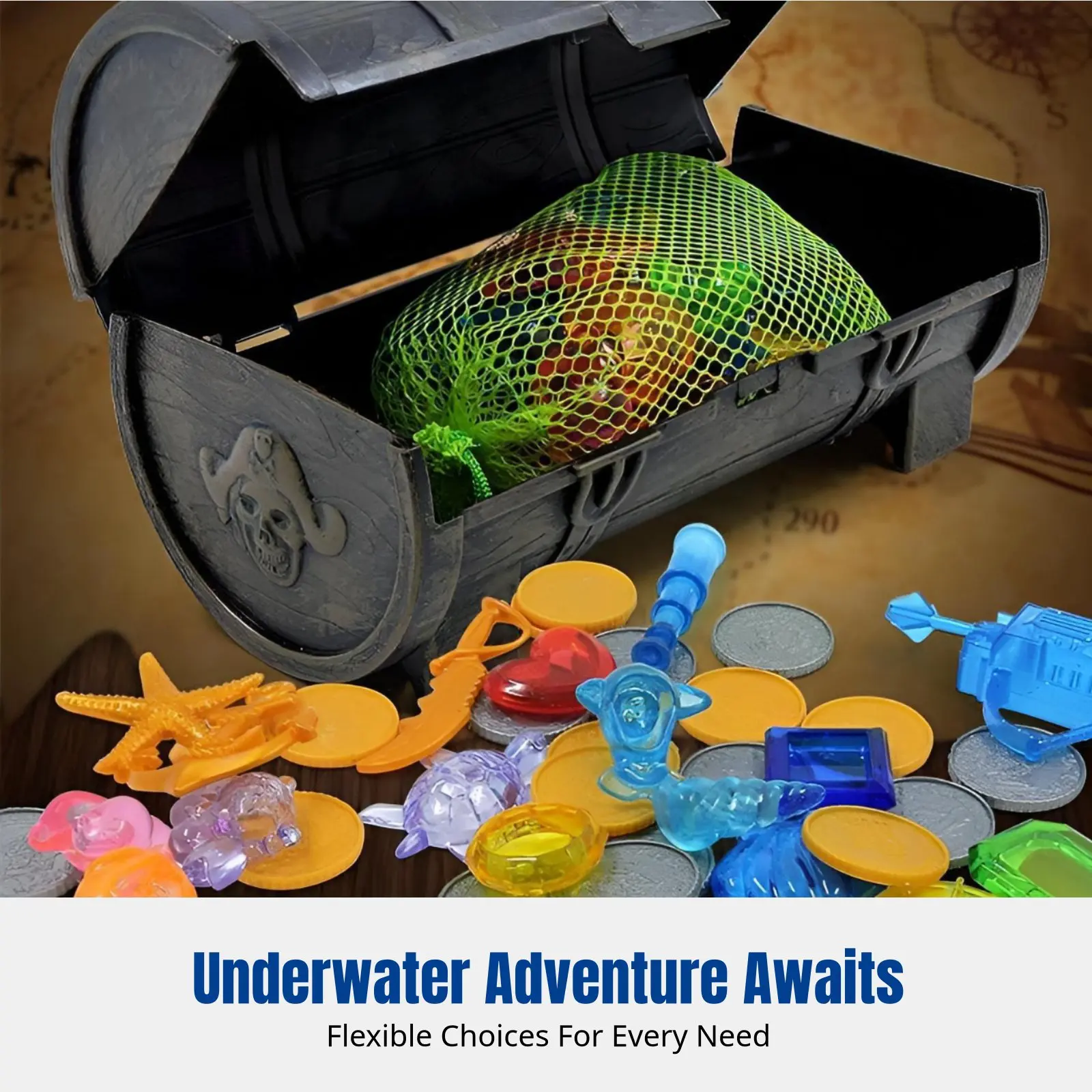 

Набор для игр с дайвингом в бассейне для детей, сундук с сокровищами пиратов, акриловая игрушка-кристалл, для исследования воды