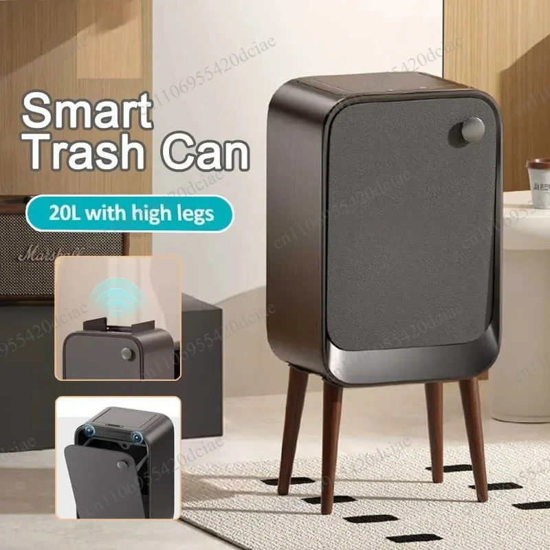 Household Induction Trash Can, High Feet with Cover, Large Capacity Kitchen Bin