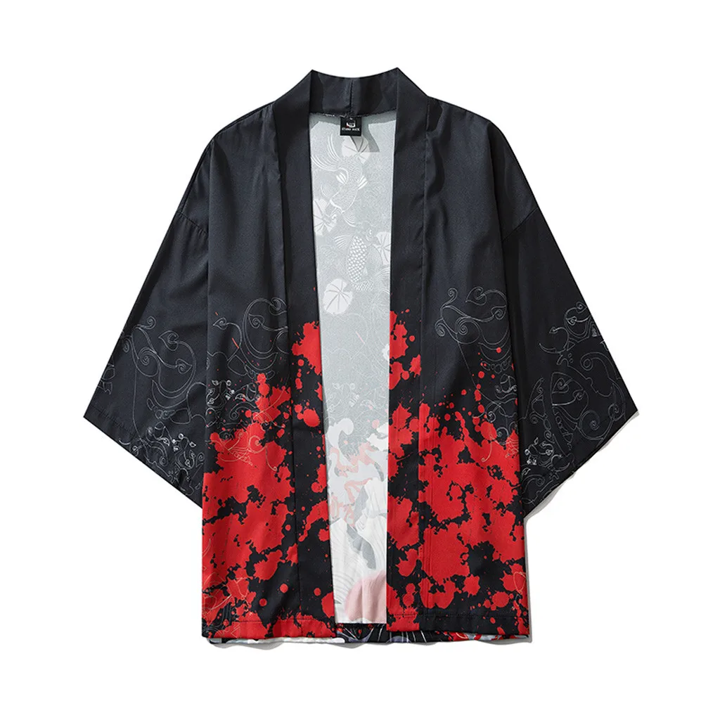 Summer Mens Blouse Womens Sleeves Japanese Jacke Cloak Kimono Top Five Point And Loose Beach Cardigan Blouses 3D Print Camisa