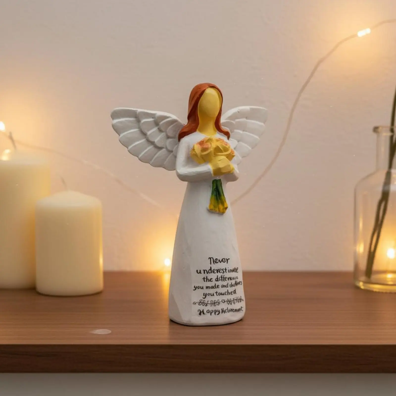 Celestial Figure Sculpture Holding Blossoms Hand-Painted House Decoration for Nurses