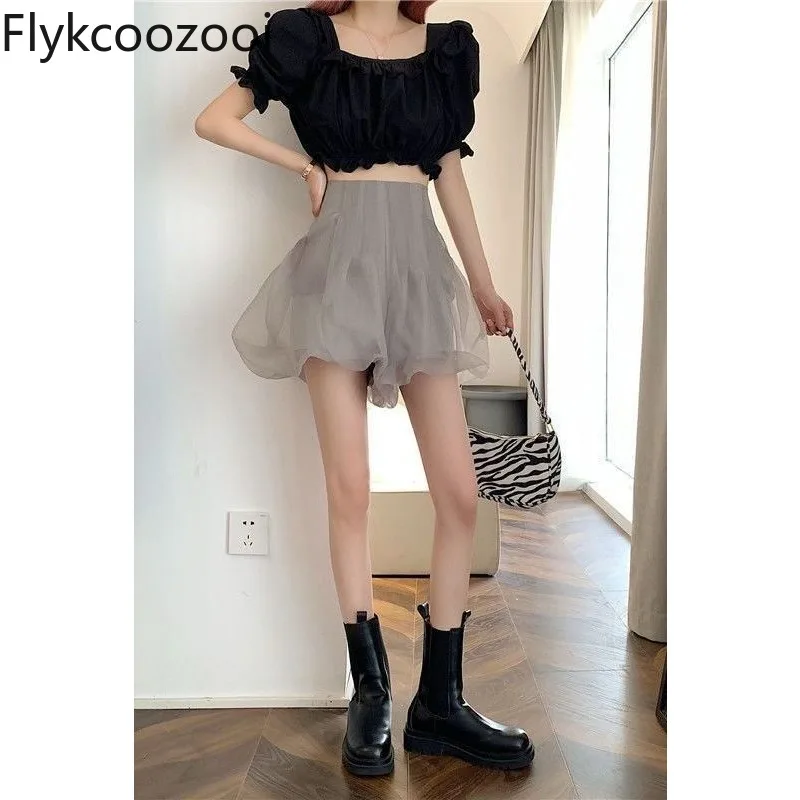 

Y2k Fairycore Mesh Spliced A-line Cake Dress Women Empire-waisted Slimming Bud Mini Shorts Skirt Summer Trendy Street Wear