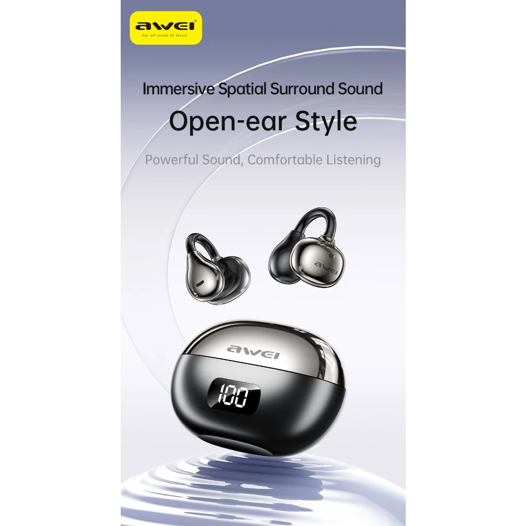 Awei TZ50 توصيل الهواء قرط كبس سماعات لاسلكية بلوتوث 5.4 سماعات أذن مفتوحة كليب على سماعات أذن رياضية IPX6 مقاوم للماء