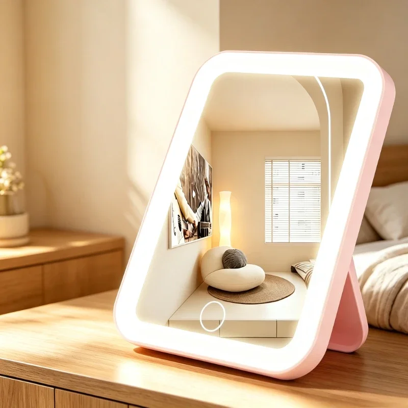 USB Rechargeable 3 Colors LED Vanity Mirror Touch Dimmable Portable Makeup Mirror For Home Desktop Cosmetic Dressing