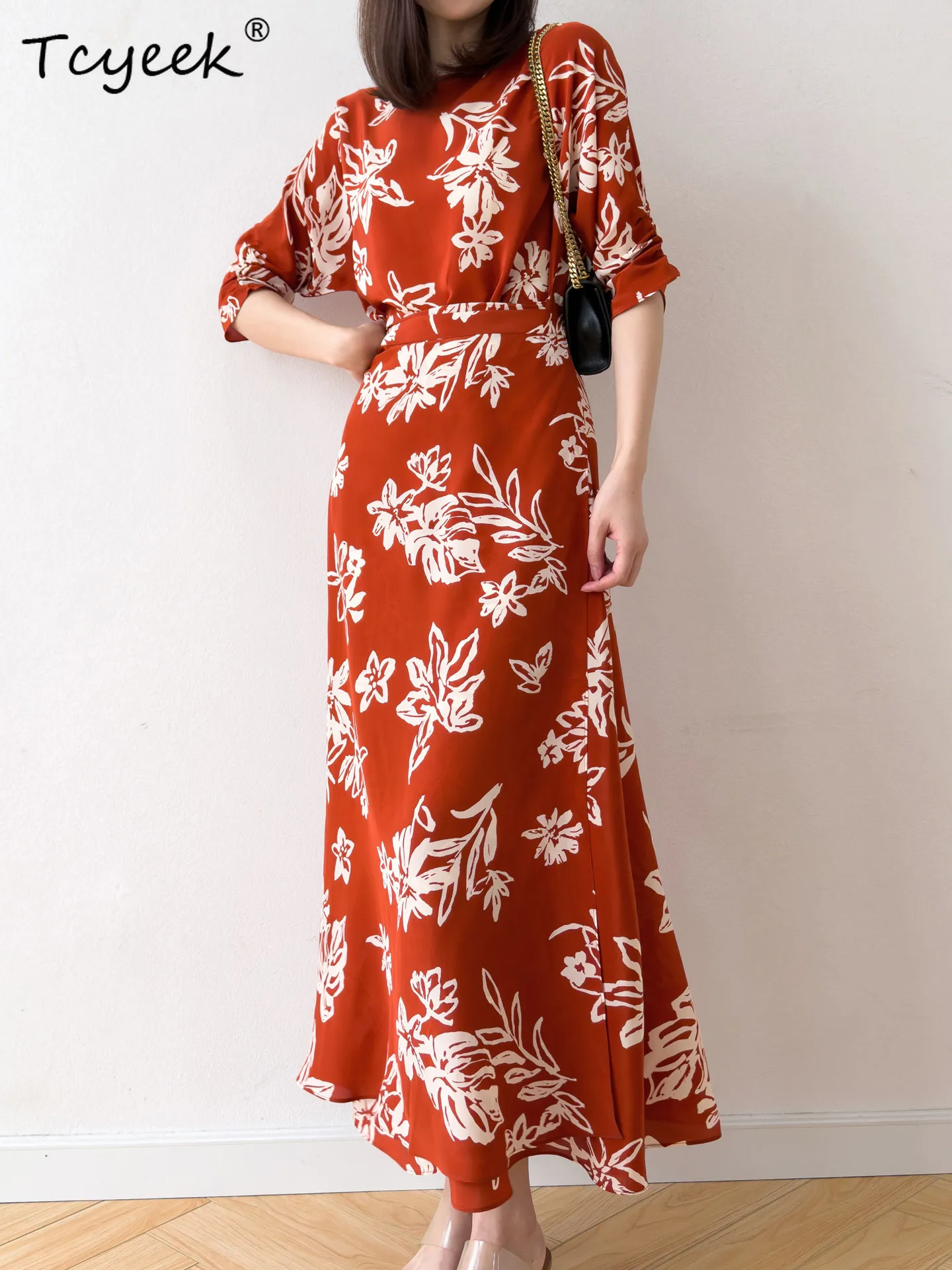 

Tcyeek Real Mulberry Silk Dresses for Women Elegant Woman Dress 100% Silk Party Dress Spring Summer Clothes Vestidos De Mujer