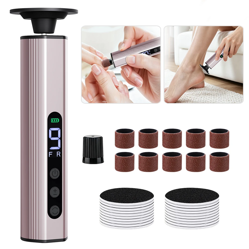 2 in 1 Electric Foot Callus Remover Foot File with 20PCS Sandpaper Rechargeable Nail Grinder Cracked Heel Dead Skin Pedicure Set