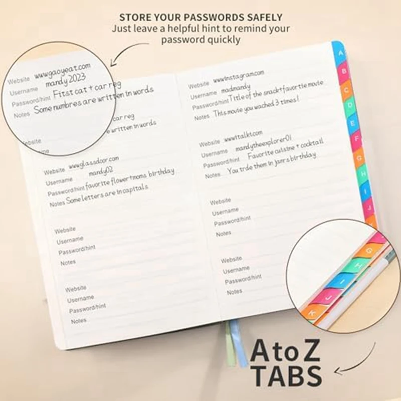 Password Keeper Book With Colorful Alphabetical Tabs And Two Bookmarks, For Seniors 8.4X5.9Inch, Internet Address