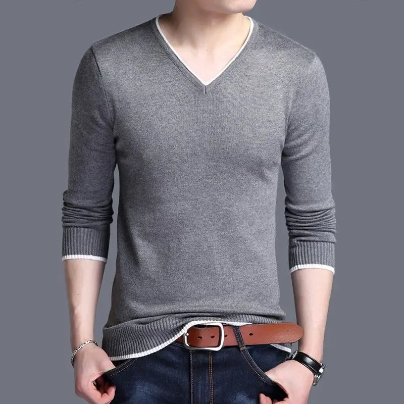 Frühling und Herbst Herren Pullover V-Ausschnitt einfarbig Slim Fit Casual Fashion elegante Pendler lang ärmel ige Strick hemd