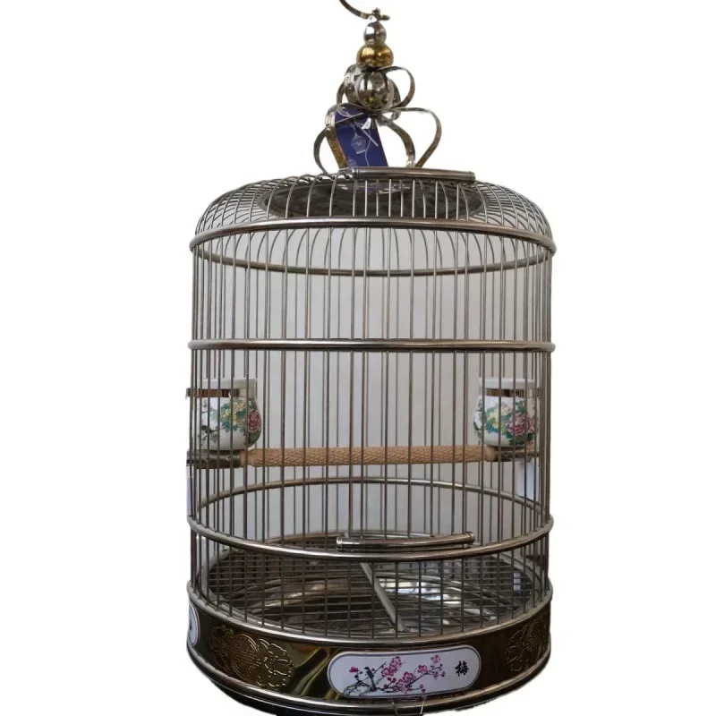 Stainless Steel Bird Cage, Factory Direct Sales Thrush Myna Starling Metal Round Cage