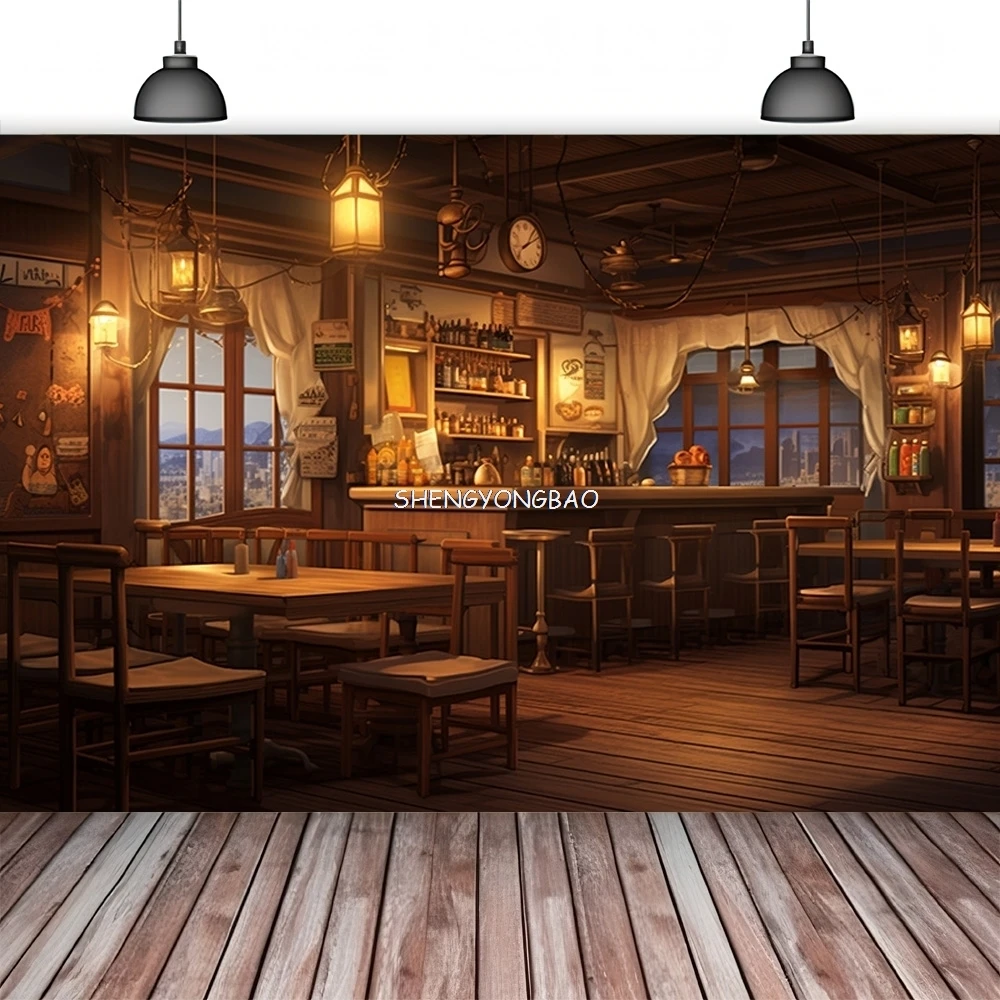 

Vintage Old Tavern Barista Coffee Shop Bar Photography Backdrop Warm Medieval Inn Fantasy Retro Photo Studio Background LJG-06