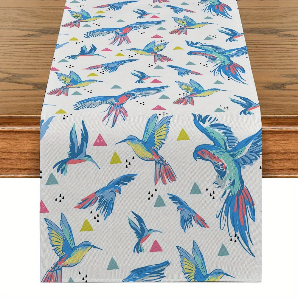 Rustic Polyester Table Runner, Woven Duck & Floral Design Tabletop Decor for Kitchen Dining Home Parties and Family Gatherings
