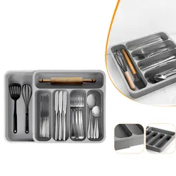 Expandable Cutlery Drawer Organizer Adjustable Kitchen Utensil Tray 6 Compartment Flatware Storage Divider Kitchen Organization