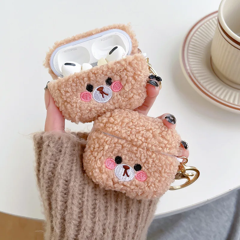 3D For Airpods Pro 2 1 Case for Fluffy Plush Winter Cover Cute plush protector for AirPods 3 Apple Airpod Pro 2019 with Keychain