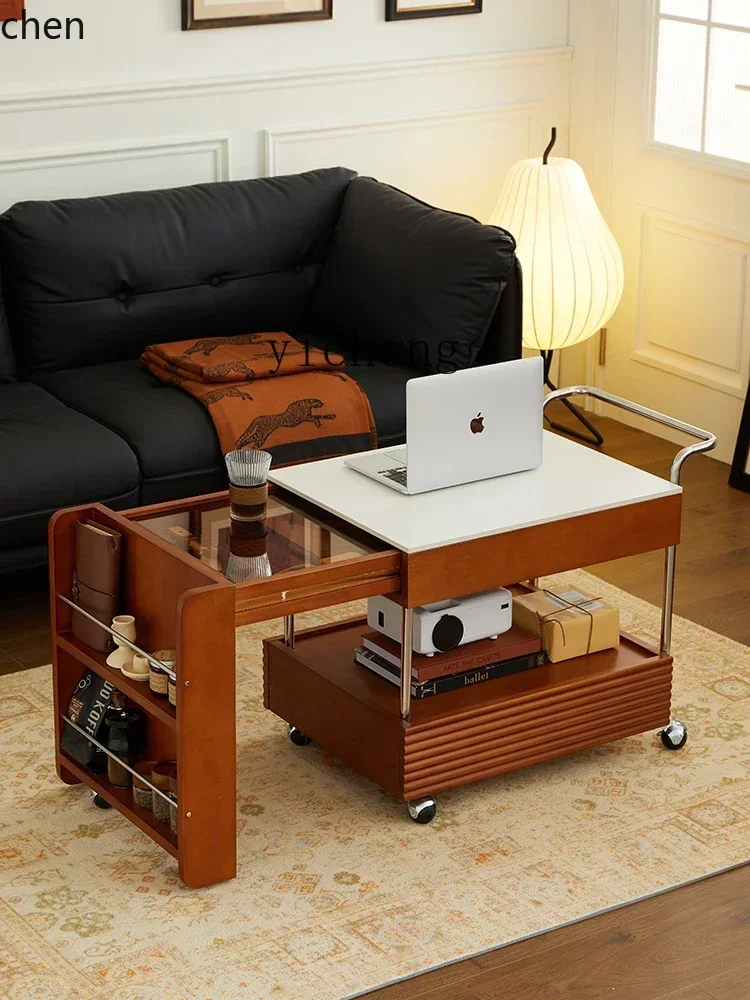 i10- solid wood small  surrounding the stove to make tea mobile tea cabinet Japanese medieval rock slab tea table edge table