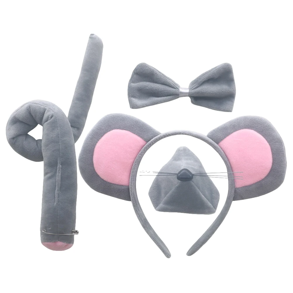 

Mouse Ears Headband Girls Fabric Animal Hairbands Nose Cosplay Accessories Gray Cartoon Costume Set Party Decorative Tail