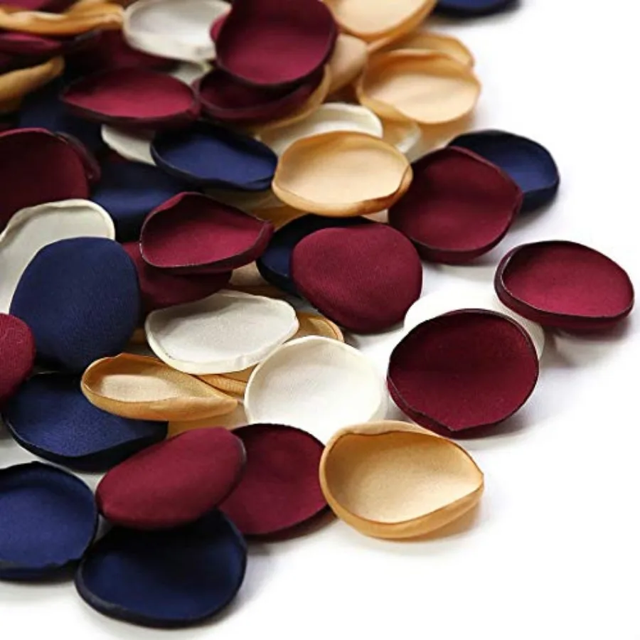 

Rose Petals Burgundy Navy Faux Silk Flower Petals for Wedding Flower Girl Basket Aisle Runner Scatter Dinner Table Centerpieces