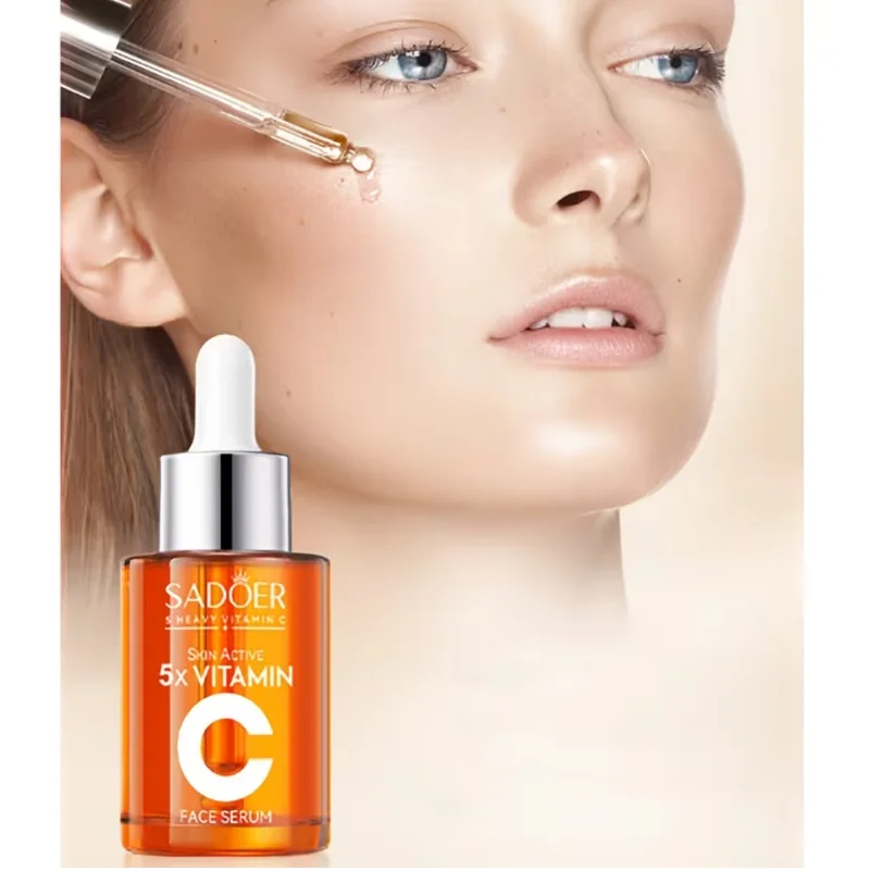 2 unidades de 5x sérum facial com vitamina C por frasco de 30ml, textura suave, hidrata e umedece a pele