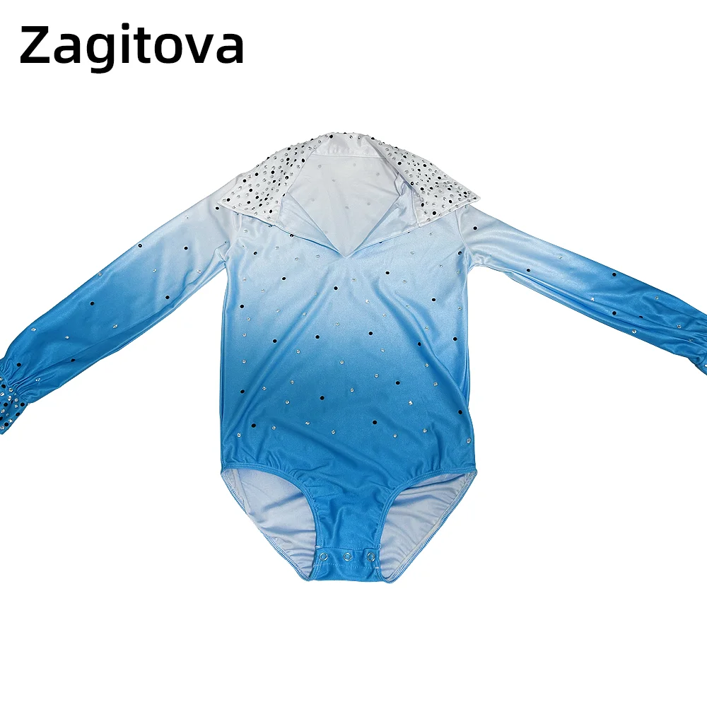 ZAGITOVA Figure Skating Dress For Men And Boys Ice Skating Clothes Acrobatics Gymnastics Jumpsuit With Diamonds Gradient Shirt