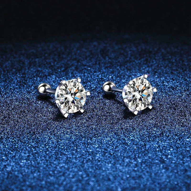 LioraGem Classic Six-claw Threaded Stud Earrings, 0.2-0.5-1-2 Carat D Color Moissanite Plug-style Earrings Platinum PT950 Stamp