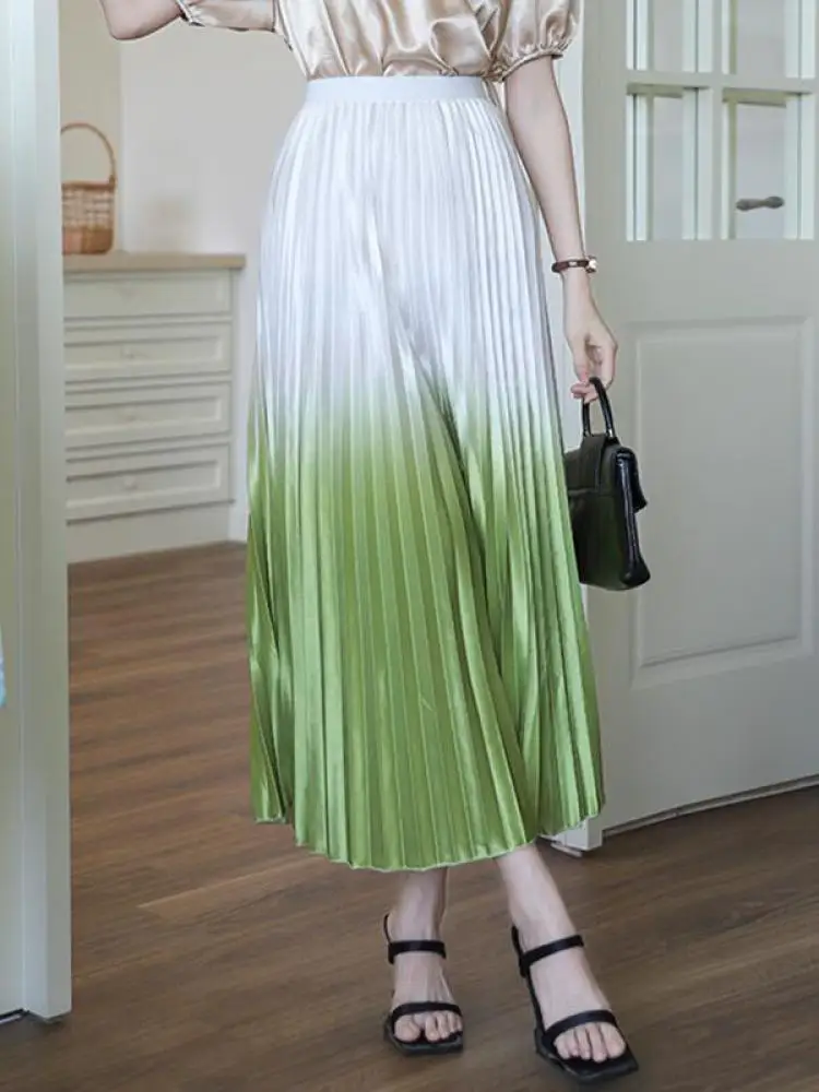 

Весенне-летние французские ретро-градиентные юбки с высокой талией для отдыха и вечеринок, женские элегантные универсальные плиссированные длинные юбки, уличная одежда, тренд