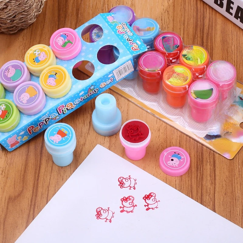 10 Pieces/Set Original Piggy Peppa Cute Boys Girls Stamp Set Stamps for Kids Anime Cartoon Toys Children\'s Plastic Eraser Gifts