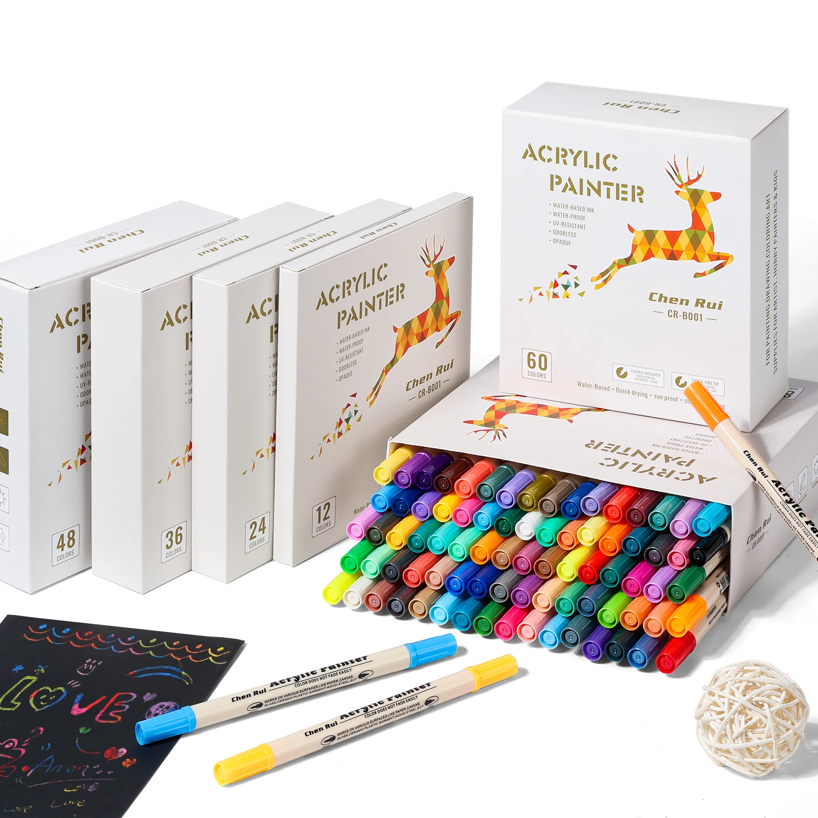 

12-80 Colors Dual Tips Acrylic Paint Marker Brush & Fine Tips Pens for Wood, Rocks, Canvas, Glass, Ceramic, DIY, Graffiti