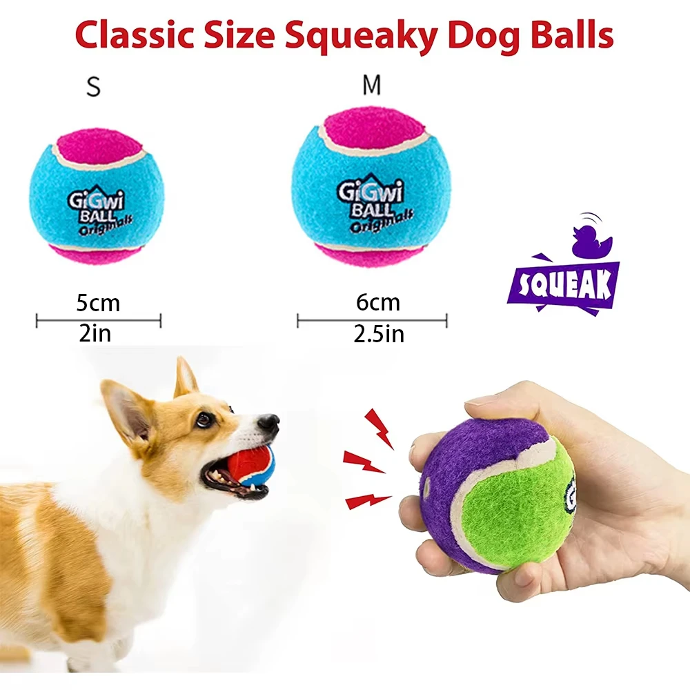 OUZEY 4Pcs/Set Pets Dog Squeaky Tennis Ball Toys Bite Resistant High Bounce Sound Rubber Ball for Small Medium Dogs Training Toy